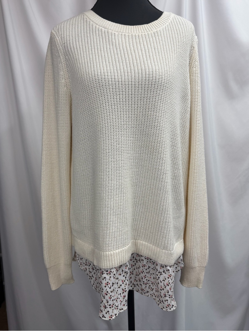 LOFT Cream Crewneck Knit Sweater faux layered size M